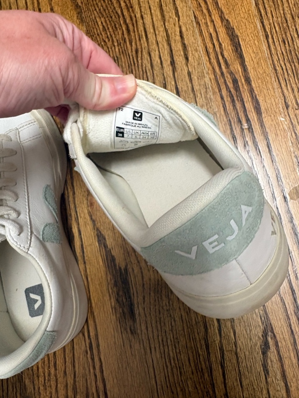 Veja White and Teal Leather Low-Top Sneakers - Picture 5 of 8